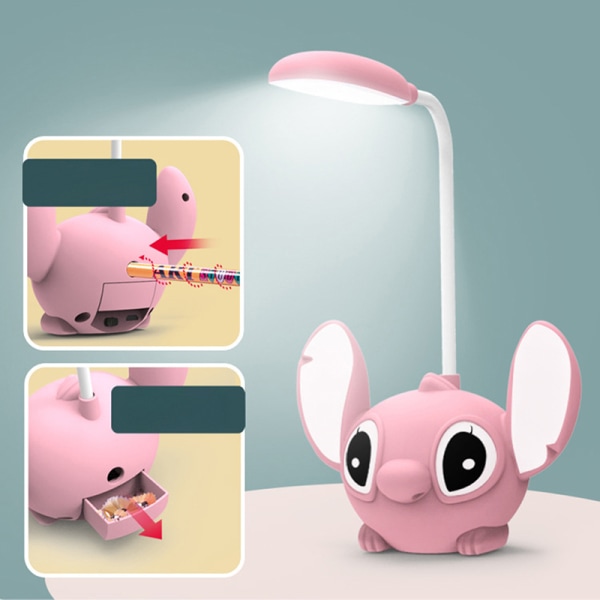 1Pc Anime Stitch Bordlampe Øjenbeskyttelse LED Natlys USB Pink one size