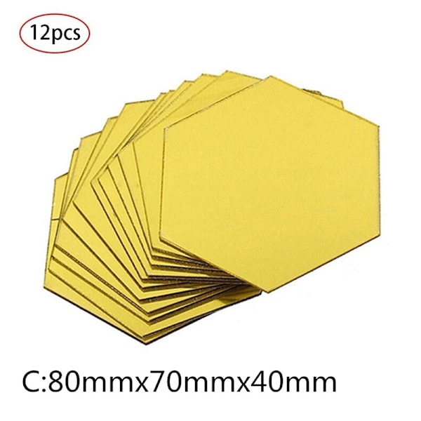12 kpl kuusikulmainen kehys Stereoskooppinen peili seinätarra Decorati Gold 80*70*40mm