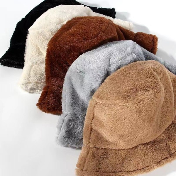 2023 Faux Fur Fluffy Bucket Hats Kvinde Mænd Efterår Udendørs Varm A10 one size