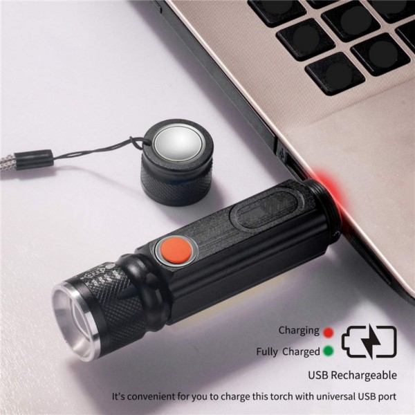 T6 Strong Light LED USB ladattava taskulamppu magneettinen taskulamppu Black one size