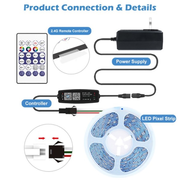 WS2812B Controller Bluetooth Musik til LED Strip Light USB APP A