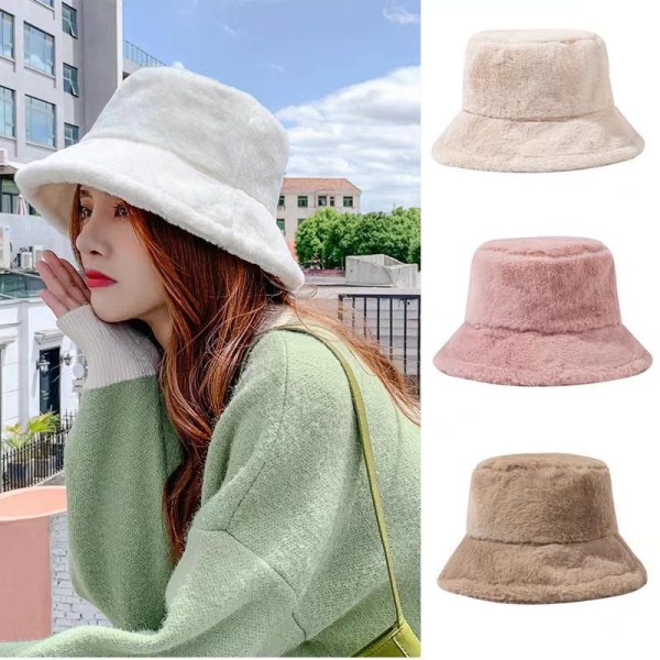 2023 Faux Fur Fluffy Bucket Hats Kvinde Mænd Efterår Udendørs Varm A10 one size