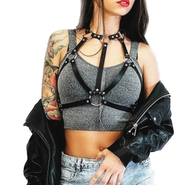 Sexet Kvinder Body Læder Sele Bryst BH-stropper Bælte Punk Goth Black
