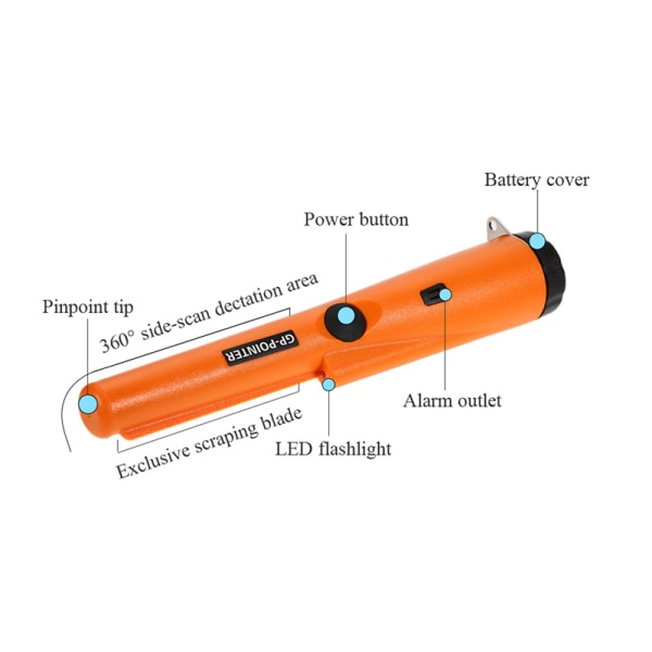 Probe Metall Gull Detektor Vibrasjonslys Alarm Sikkerhetspinne Po Orange