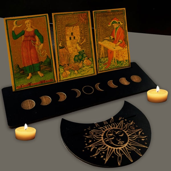 2/4st Trä Tarotkortställ för Witch Divination Tools Displ Gold 11