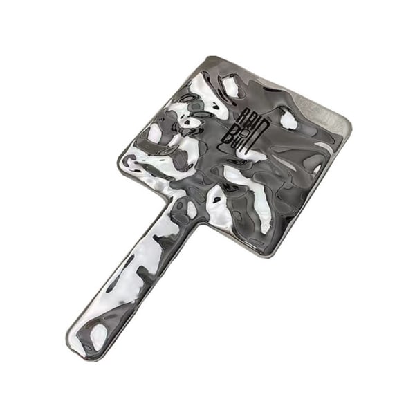 Flydende Form Firkantet Spejl Mini Håndholdt Desktop Cosmetic Make Silver B2