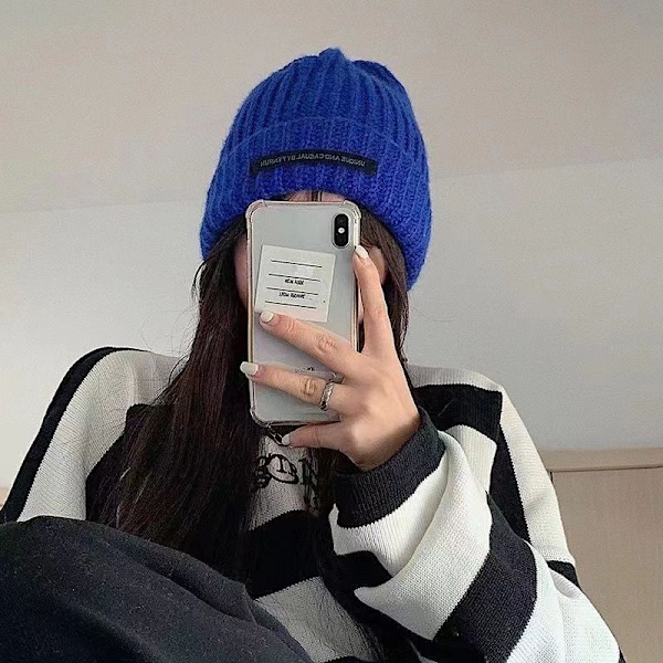 Vinterstrikket lue for kvinner, løs skullie, beanie, ensfarget, feminin A3