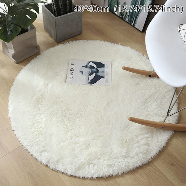 Fluffy Ullteppe Stue Tepper Fuskepels Rund Mat Barnerom White 40*40cm