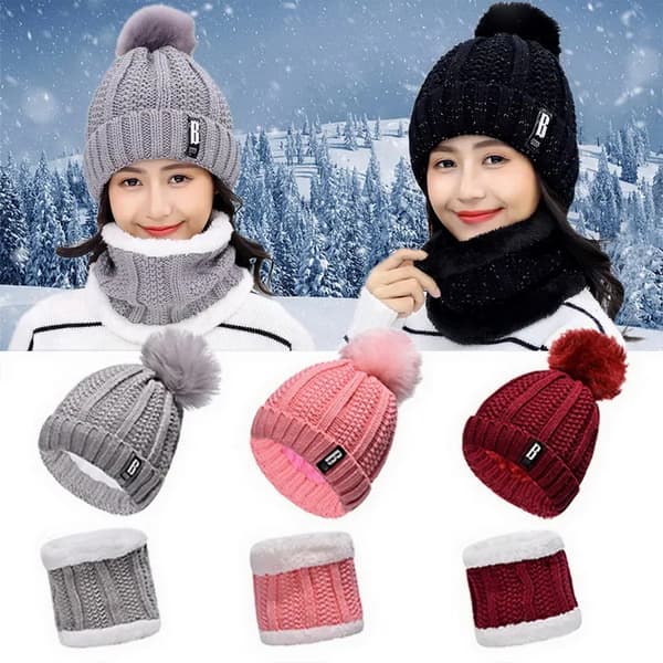 Vinterstickad halsduksmössa Set Tjock Varm Skullies Beanies Mössor F B5 one size