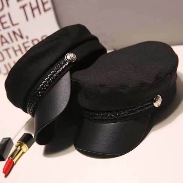 Vinter Sort Militær Baretter Kasketter Hat Til Kvinder Kvinde Flad Arm Black one size