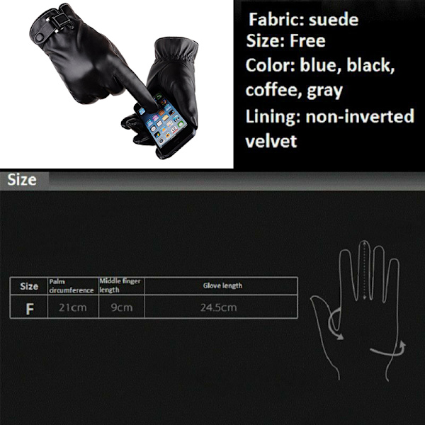 Vinterläderhandskar Hel Finger Motorcykelkörning Varm Touch Black one size