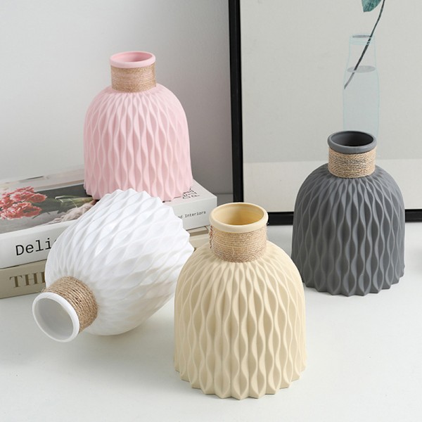 1 st. Vattenvågsformad Plastvas i Vågmönster för Dekoration på Skrivbordet Pink