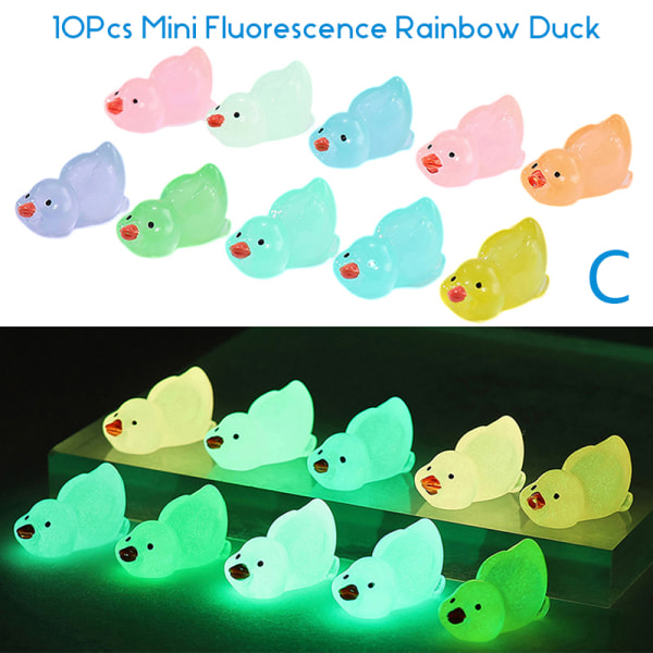 10 stk Mini Luminous Resin Ducks Glow In The Dark Miniatyr Orna Multicolor C