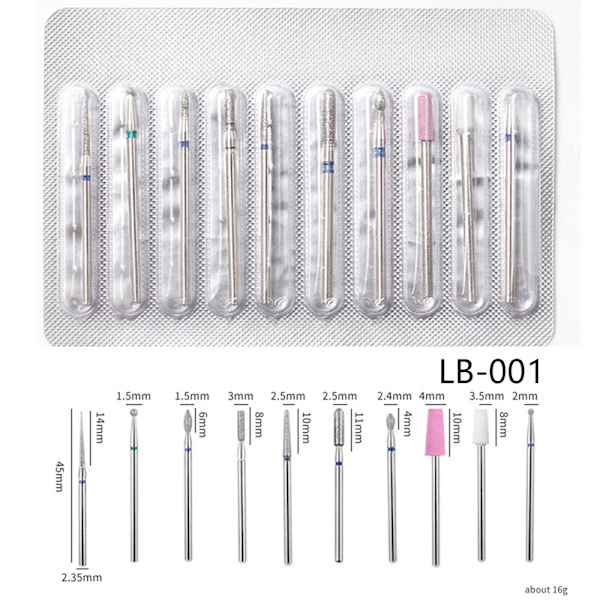 10 st diamantfräsar för manikyr hårdmetallspikar LB-001 one size