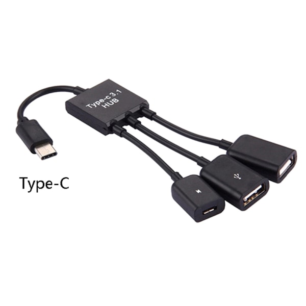 3 i 1 Micro USB Type C HUB hann til kvinne dobbel USB 2.0 vert Type C