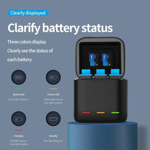 TELESIN batteri 1750 mAh för GoPro Hero 10 3 Ways LED Light Bat charging box