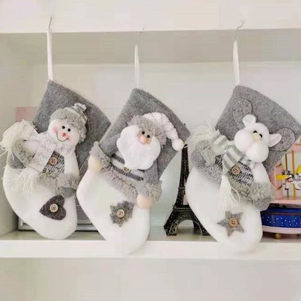 3 st julprydnadsstrumpor Tomtegodispåse Trädprydnad Gray 3pcs