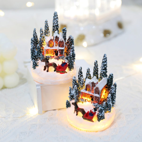 Jul LED Lys Ornamenter Santa Castle Snow House Lysende A 1PC