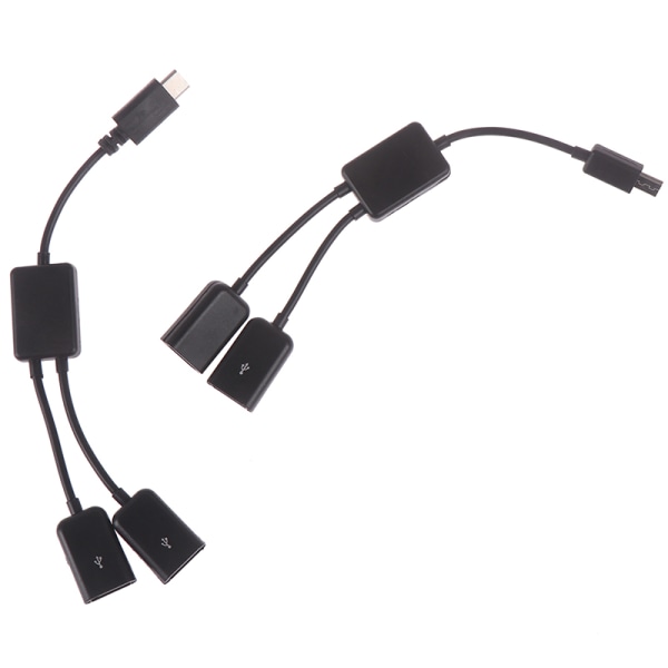 Mikro-usb / type c til 2 otg dobbel hunn-usb-port hub-kabel y sp Black Type-c