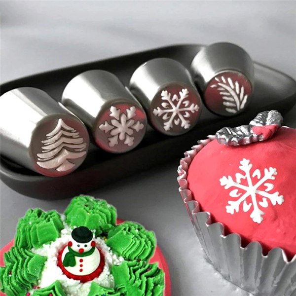 4 stk/sett Kakekremmunnstykke konditorverktøy Rustfritt stål cupcake Silver 4PCS