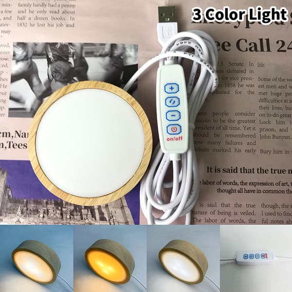 Natlysholder Belysning Træ Led Lys Base Massivt træ LED 3 Color Light one size