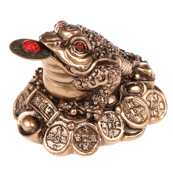 1 stk Fortune Frog Feng Shui Lucky Money Padde Hjemmekontordekor Bronze one size