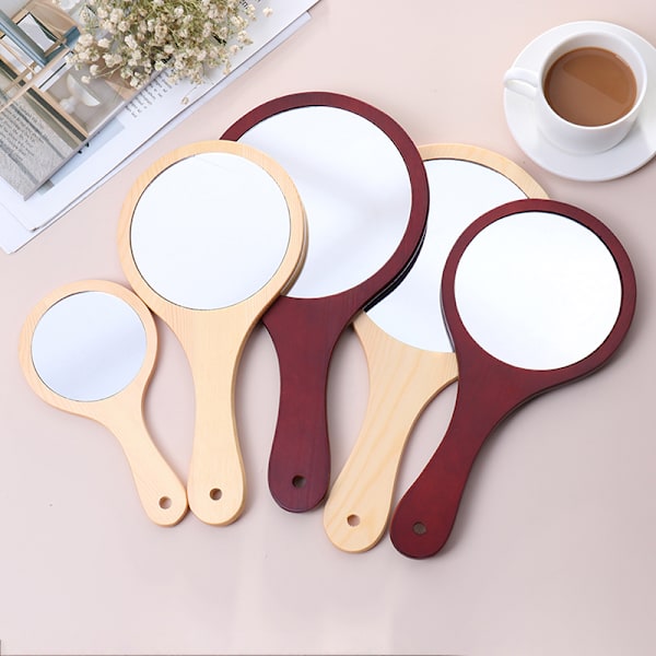 Pyöreä Puu Vintage Käsipeili Meikki Vanity Mirror Kosmeettinen Ma Wooden M