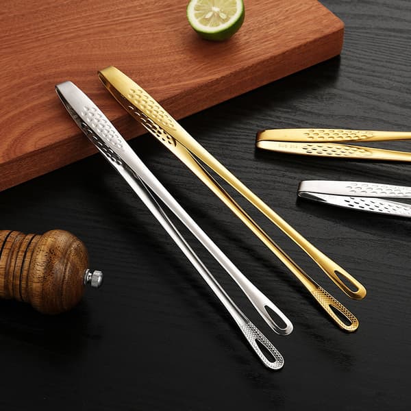 1 stk rustfritt stål tang lang håndtak sklisikker grilltang Silver 28cm