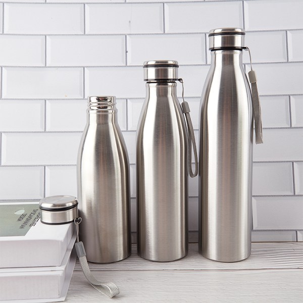 650-1000ml bärbar utomhusvattenflaska rostfri enkelvägg Silver 1000ml