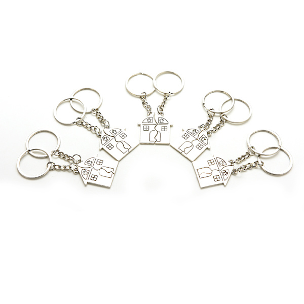 2 st House Shape Keychain Nyckelring för älskare Alla hjärtans dag Silver one size