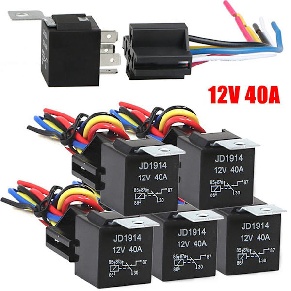 Vedenpitävä Automotive Rele 12V 5Pin 40A Autorele 12V 5Pin Wit Black 1pc