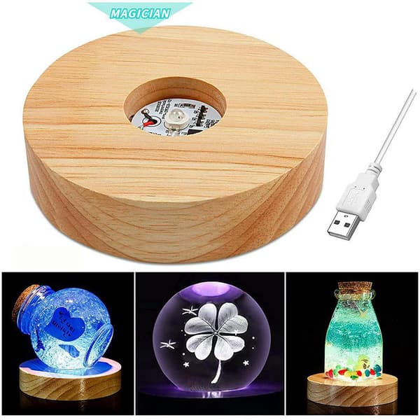 Træ LED lys Display Base Krystalglas Resin Art Ornament White Light one size