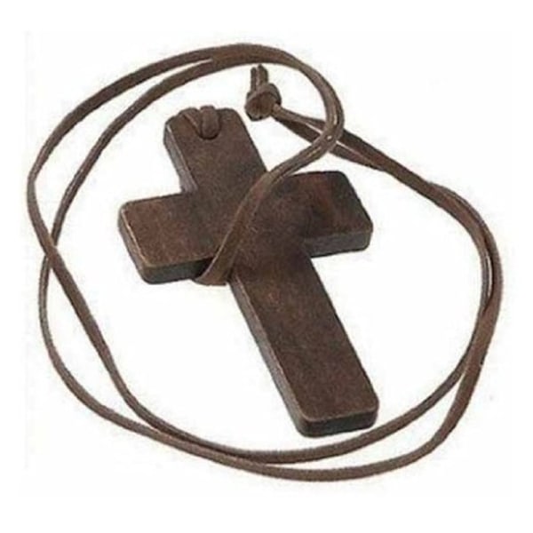 Damer Retro Wooden Cross anheng Lær Halskjede