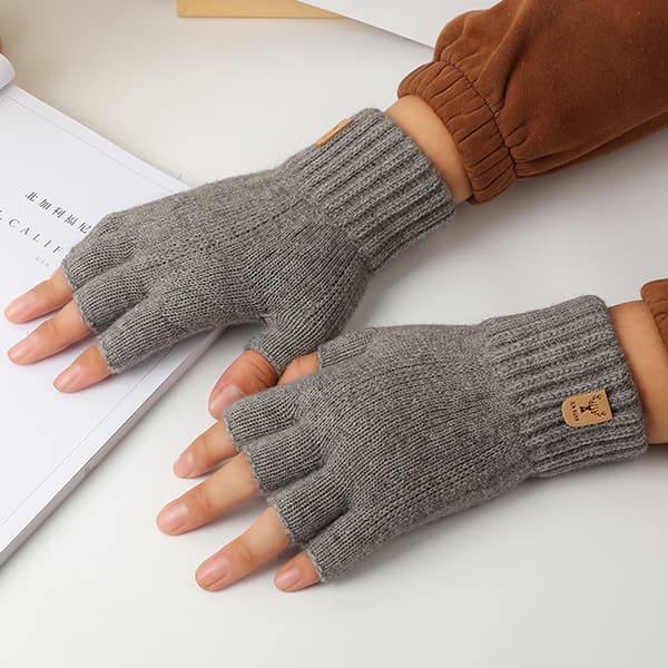 Stickade Tjocka Termiska Halvfingerhandskar Dam Herr Vinter Utomhus Navy blue