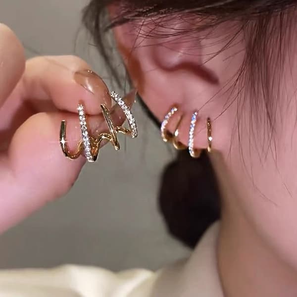 Ørering Klo Ørekrog Clip Øreringe Kvinder Fire-Prong Setting Fas Silver