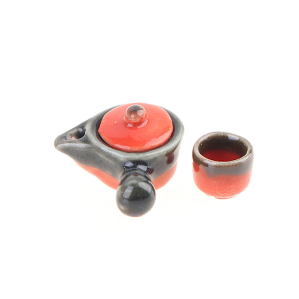 1:12 Dockskåp Miniatyrkeramik Tekanna Tekopp Matställ Gör Teapot + Cup