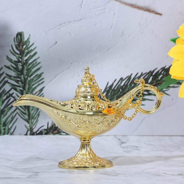 Hollow Fairy Tale Aladdin Lampe Wishing Tea Pot Retro Home Aroma Gold