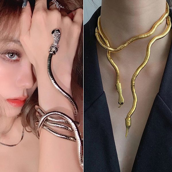 Punk Snake Halsband Choker Justerbart Snake Armband Flexibel W Gold one size
