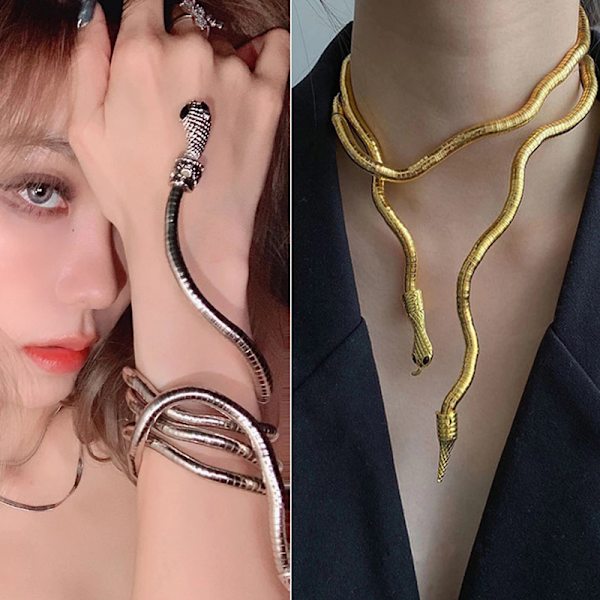 Punk Snake Halskjede Choker Justerbart Snake Armbånd Fleksibel W Gold one size