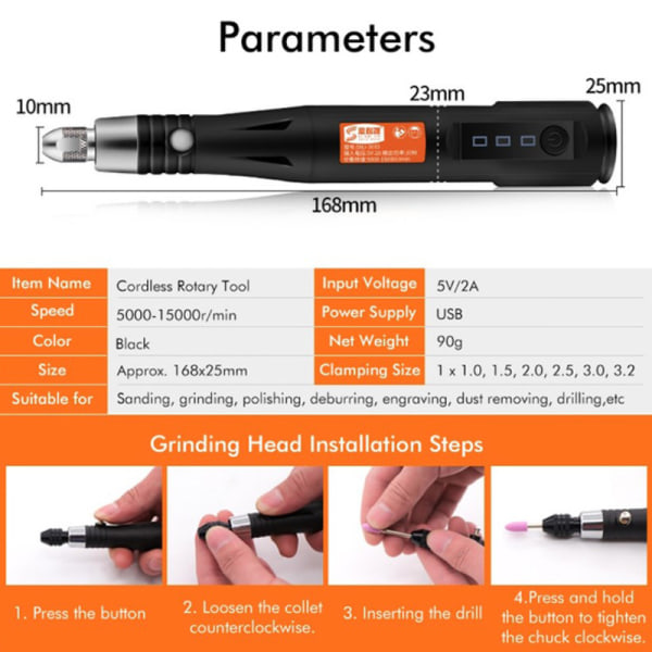 USB Mini Elektrisk Grinder Drill Gravering Carving Pen Polering only 105PCS