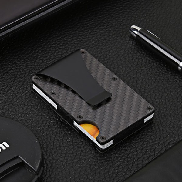 Män Slim Carbon Fiber Kreditkortshållare RFID Blocking Metal Wa Black