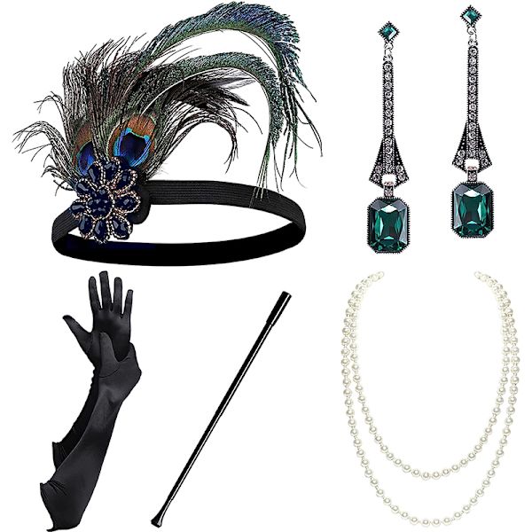 1920'erne Flapper Costume Pandebånd Halskæde Handske Armbånd Gatsby M I Onesize