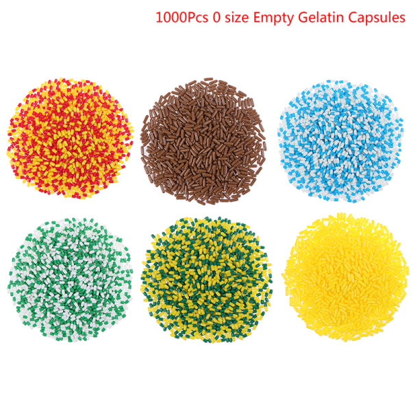1000 kpl tyhjä kova, tyhjä liivatekapseli, koko 0# geelilääke Green Yellow 1000Pcs