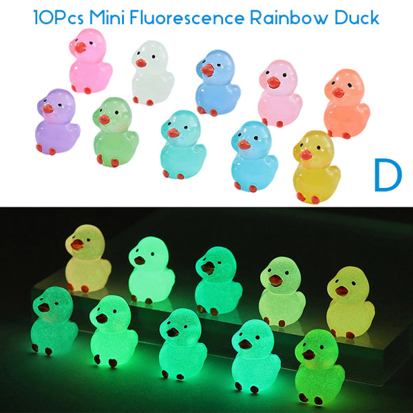 10st Mini Luminous Resin Ducks Glow In The Dark Miniatyr Orna Multicolor D