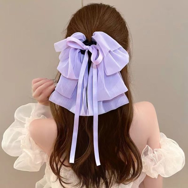 Muoti Bowknot Ribbon Hiukset Claws Ponytail Grab Clip Temperamen Purple onesize