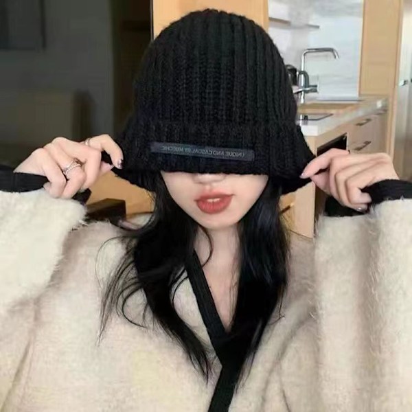 Vinterstrikket lue for kvinner, løs skullie, beanie, ensfarget, feminin A5