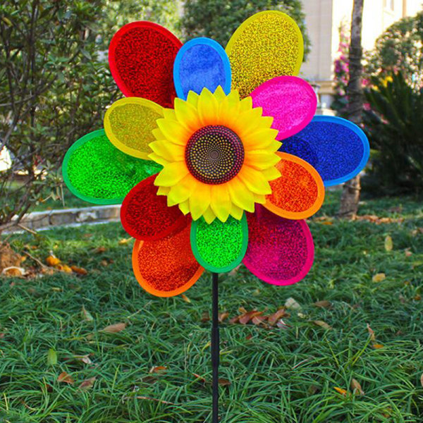 Dobbeltlags fargerik solsikke vindmølle DIY utendørs leker Multicolor One Size