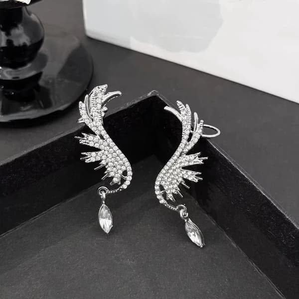 Enkel legering lange vinge ørestikker temperament vinger øreringe tilbehør Silver