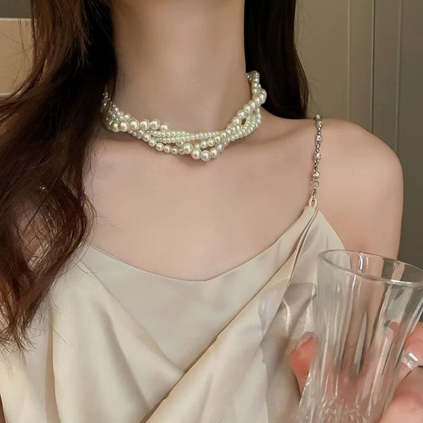 Twining Pearl Choker Halskjeder For Kvinner Geometriske Halskjeder Je onesize