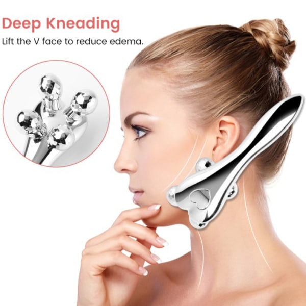 4D Facial Body V Roller Massager Face Lifting Tool Body Shaping Silver onesize